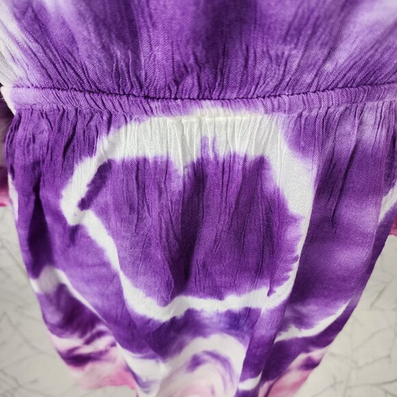 India Boutique Pink Purple Tie Dye Print Cinch Waist Beach Cover Tunic - Picture 6 of 8